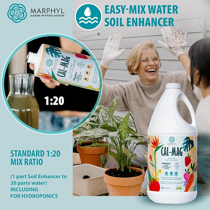 MARPHYL Organic Cal-Mag Liquid Fertilizer – Calcium &amp Magnesium Supplement to Correct Plant Deficiencies Supports Strong Growth for Garden Flowers Vegetables Succulents &amp Hydroponics