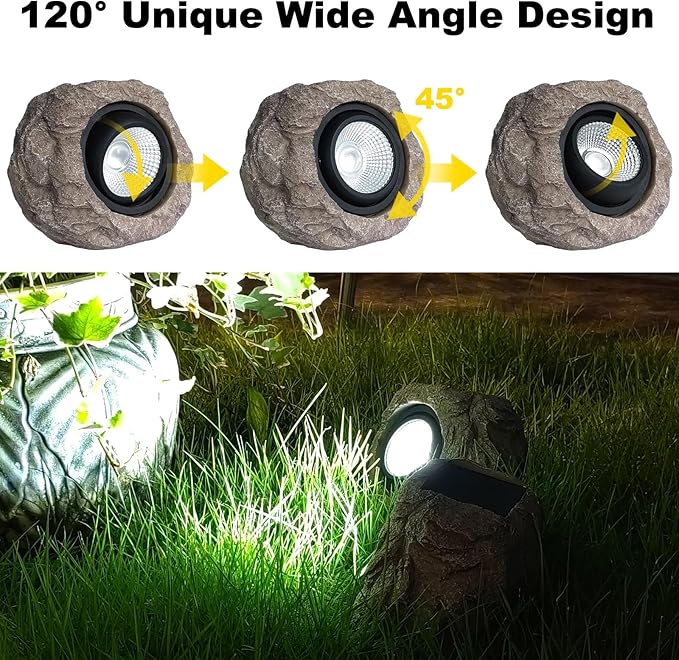 Solar Garden Rock Lights Outdoor - IP65 LED Waterproof Solar Spotlight Solar Powered Landscape Lights Decorative Garden Stone Light for Pathway Walkway Yard Patio (4 Pack)