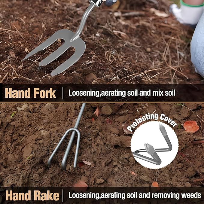RK_Enterprises 5 Pcs Stainless Steel Garden Tools Set (2 Pcs Hand Transplant Shovel Rake Cultivator Shovel and Hand Weeder)