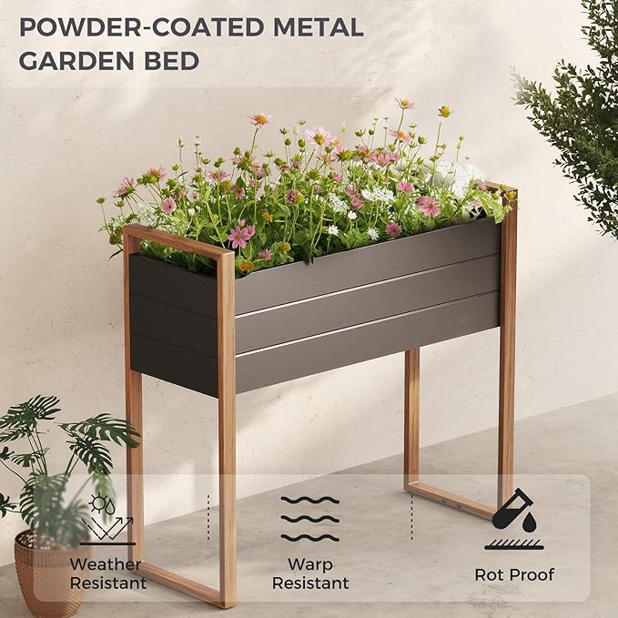 Grand patio Outdoor Planter Boxes Combo Metal Raised Garden Beds with Legs Rectangular Elevated Garden Planter Boxes for Herb Vegetables Flowers Fruits
