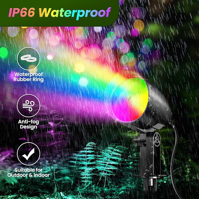 ZZXX 20W RGB Outdoor Spotlight Halloween 120V Color Changing Landscape Lights Waterproof LED Multicoloured Spotlights Dimmable Timer Memory Function with US 3-Plug in (2 Pack)