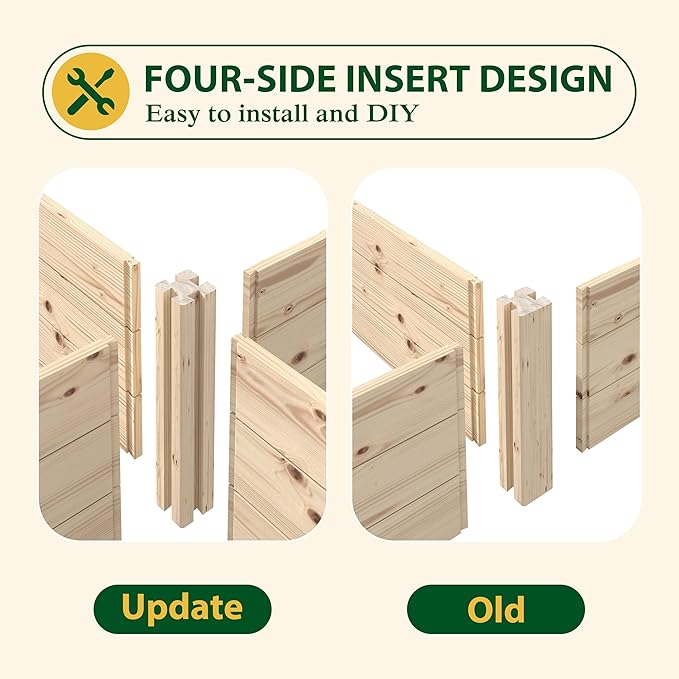 BlueWish Outdoor Wooden Garden Bed Raised Garden Bed with Bottomless Divisible Planter Boxes for Gardening Vegetable Flower 95''L x 49''H x 11''W