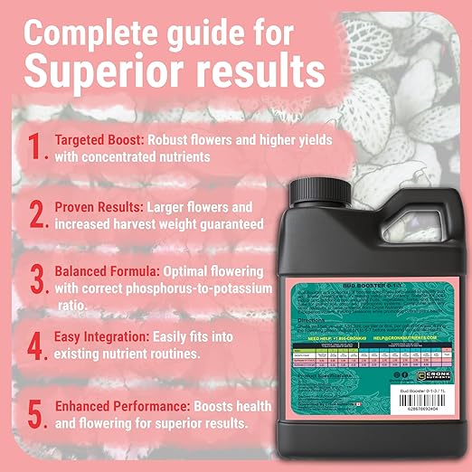 Cronk Nutrients Bud Booster - Best Budding Fertilizer for Maximum Blooms - Hydroponic Nutrients for The Bloom Phase - Balanced pH Formula - Suitable for Soil Soilless and Hydroponic Systems 1L