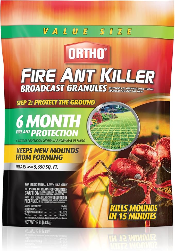 Ortho Fire Ant Killer Broadcast Granules - Fire Ant Granules for Outdoors Kills Mounds in 15 Minutes 6 Month Protection Treats Up to 5650 sq. ft. 13 lb.
