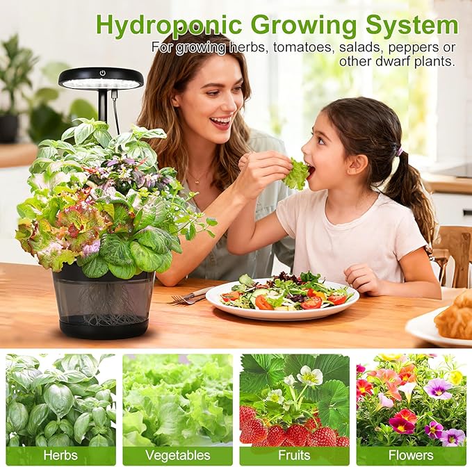 Indoor Clay pellets hydroponic Gardening System with 20-W LED Plant Grow Light.The Translucent hydroponic Growing System for Hydroponic Herbs Vegetables Lettuce Harvest on Countertop