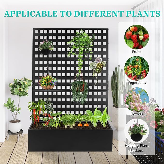 Metal Planter Box with Trellis Raised Garden Bed with Drainage Holes Privacy Planters for Patio as a Privacy Screen for Climbing Plants Outdoor (46x18x71Inch)