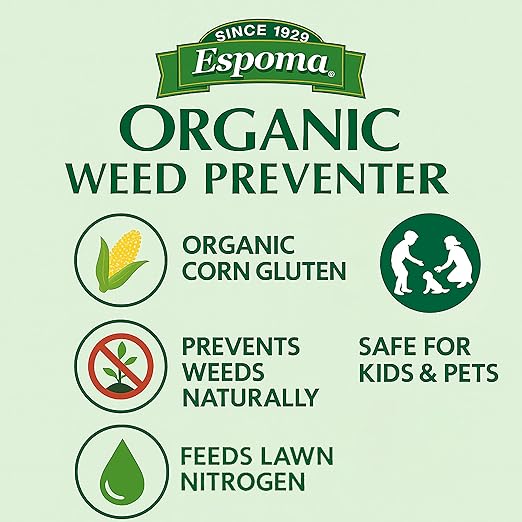 MYGP Organic Weed Preventer 25 lb – Natural Lawn Fertilizer &amp Weed Control – Corn Gluten Meal Granules – Includes Gardening Claw Gloves &amp Soil pH Test Strips – Covers 1250 sq ft