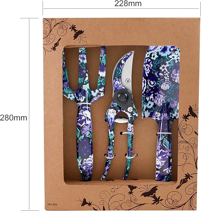 FLORA GUARD Gardening Gifts 3 Piece Aluminum Garden Tool Set - Trowel Cultivator Pruning Shear Gift Set for Women Men Gardening Needs (Purple&ampBlue)