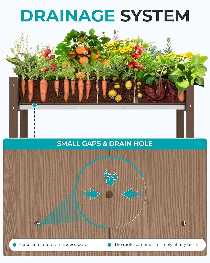 SERWALL Raised Garden Bed with Legs 43×17×30 Large HDPE Elevated Planter Box for Vegetables Flower Herb Patio All Weather Use- Brown