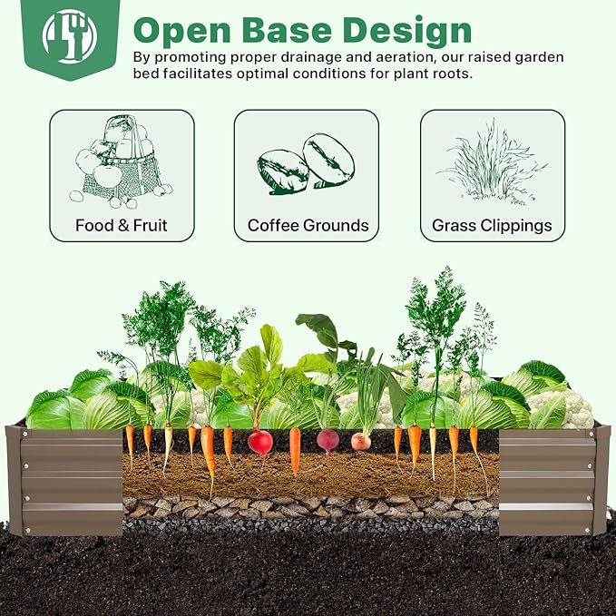 ONCEMORE Galvanized Raised Garden Bed for Vegetables Flowers Herbs Metal Raised Garden Bed Kit with 2 PCS Tomato Cage Gloves Trellis Netting Plant Labels Plant Ties Brown 6×3×1FT