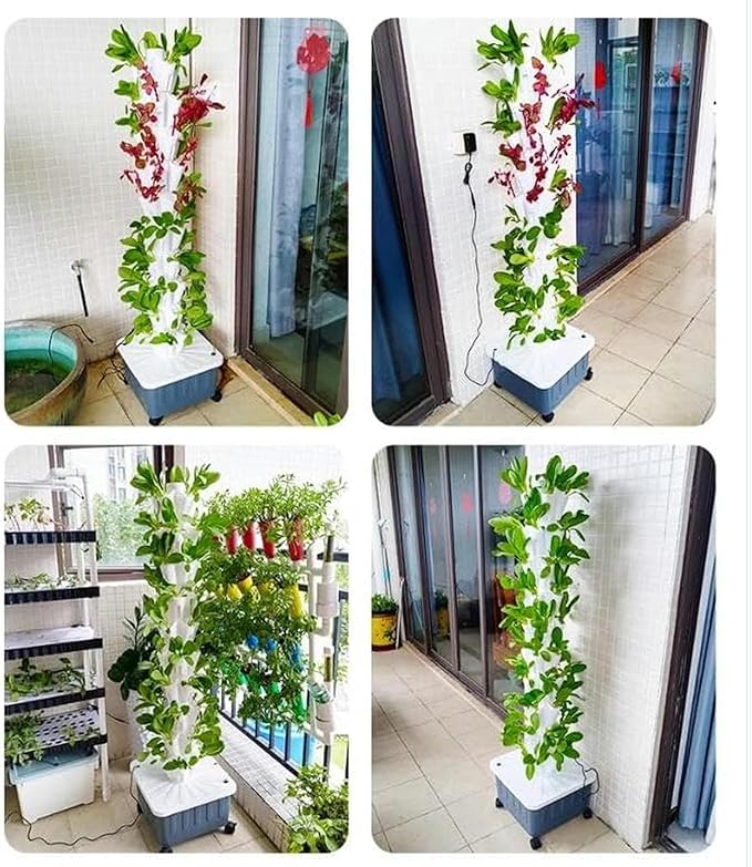 15 -Story Hydroponic Tower and 45 Holes Aquaponic Cultivation Airplane Crop Kit for Herbal Tower Fruits and Vegetables with Moisturizing Pump Adapt
