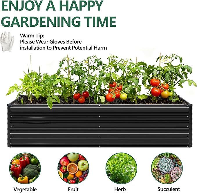 Vengarus 4x2x2FT Galvanized Raised Garden Bed Kit Outdoor Metal Planter Box for Vegetables FruitsHerbs and Succulents - 120 Gallon CapacityBlack