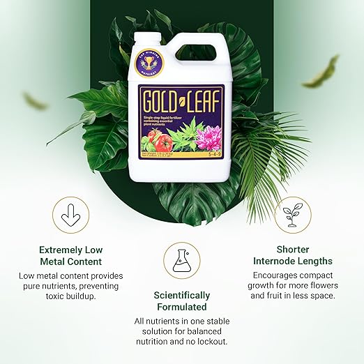 1 Gallon Gold Leaf All-in-One Liquid Fertilizer – pH Balanced Instantly Dechlorinates No Additives Needed – for Soil Hydroponics &amp Coco – Bigger Blooms Higher Yields Complete Plant Nutrition