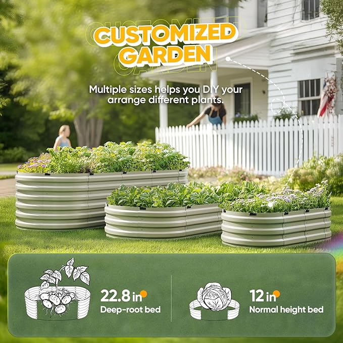 KING BIRD Raised Garden Bed Kit 2025 Upgraded Quick-Setup Galvanized Planter Garden Box Outdoor for Gardening Vegetables Flowers 94x36x12 in Olive Green
