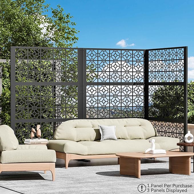 Modern Shade 4x6 FT Metal Privacy Screen with Artistic Modular Designs Decorative Patio Privacy Fence &amp Garden Divider Freestanding Outdoor Metal Fence Panel Weather-Resistant (Lattice Echo)