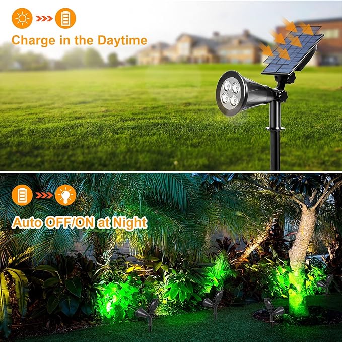 T-SUNUS 8 Pack Green Blue Solar Landscape Spotlight Solar Lights IP65 Waterproof 4 LED Wall Light Auto-on/Off Security Light Landscape Light for TreePatioYardGardenDrivewayPool Area