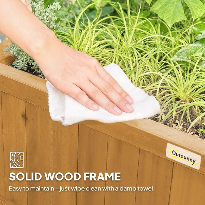 Outsunny Wood Planter with Trellis Raised Garden Bed for Climbing Plants w/Drainage Holes and Roof 35.5 x 17.75 x 72 Yellow