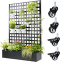 Metal Planter Box with Trellis 71x47x16 Raised Garden Bed Outdoor with Privacy Screen &amp Lattice Trellis &amp Lockable Casters Vertical Garden Box with Drainage Hole for Climbing Plants Vege