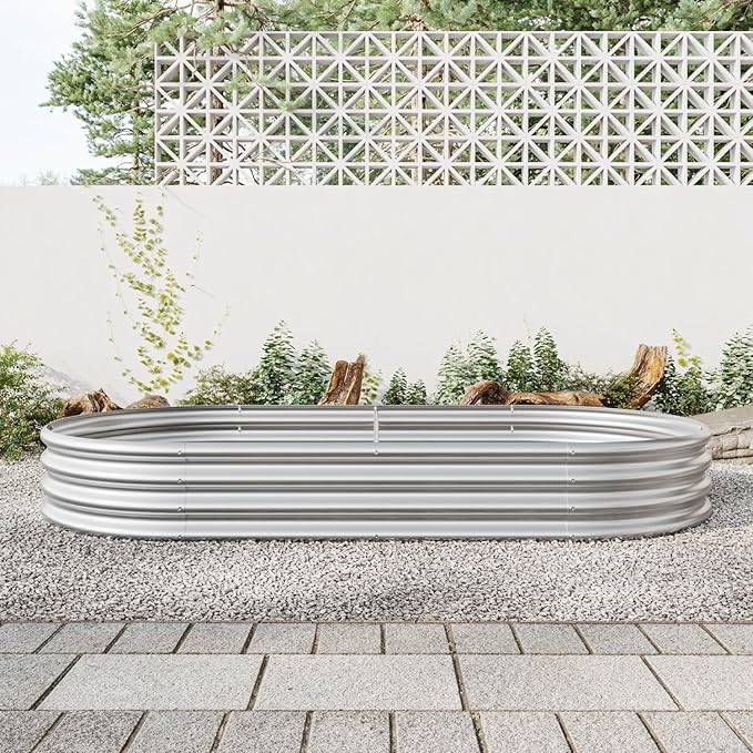 Raised Garden Bed Outdoor Metal Silver Larger Capacity for Planting Outdoor Lawn Porch Summer Garden