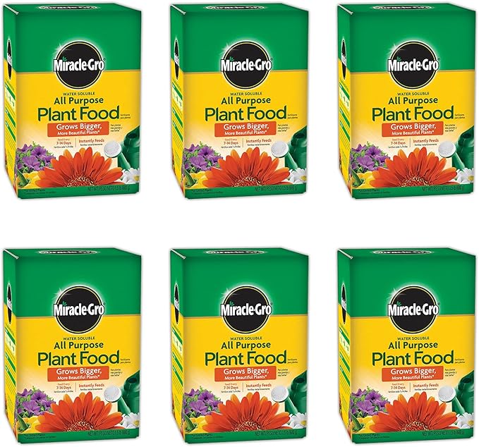 Miracle-Gro Water Soluble All Purpose Plant Food - Fertilizer For All Indoor or Outdoor Plants including Roses Flowers Vegetables Houseplants Trees and Shrubs 1.5 lbs. (6-Pack)