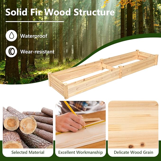 COSTWAY Raised Garden Bed Wooden Planter Box Stand for Vegetables Fruits Herbs Flowers Garden Planting Bed Kit for Outdoor Backyard Patio Lawn 91 x 24 x 9