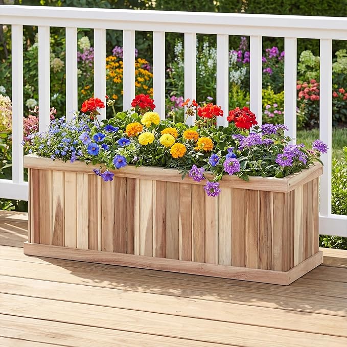 Wood Raised Garden Bed Rectangular Planter Box with Liner &amp Drainage Easy Assembly for Growing Vegetable Flower Herb Fruit Outdoor Planting Bed for Backyard Garden (2 36” x 12” x 12”)