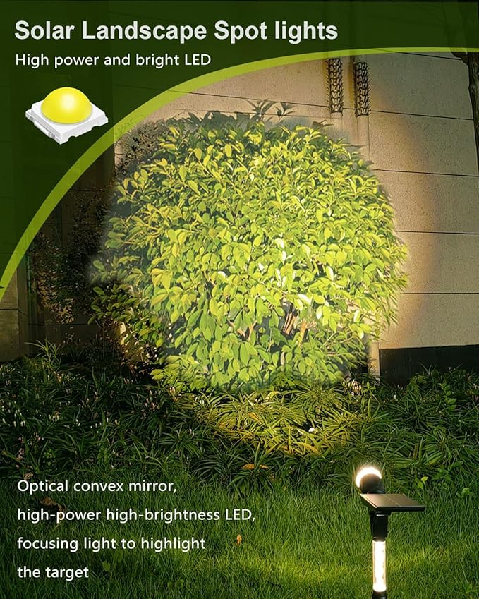 Solar Spot Lights Outdoor Waterproof IP65 180 Lumens 5000K Cool White Solar Powered Outdoor Lights Smart Circuit for All-Night Illumination Outdoor Solar Lights for Yard House Garden Pathway 4PK
