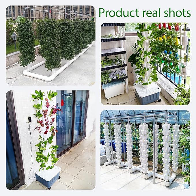 Tower Garden Growing System 4/8/10/12 Layer Hydroponic Tower with Pump and Mobile Water Tank Vertical Hydroponic Garden Tower for Gardening Lover(Gray184cm/72in)