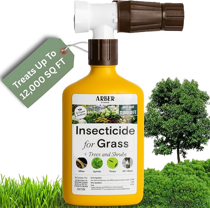 Organic Insecticide for Lawns Trees &amp Shrubs – 16oz Ready-to-Spray Hose-End – Kills Grubs Armyworms Chinch Bugs &amp Beetles – Gentle on Grass Bee-Safe Kid &amp Pet Friendly – Outdoor Yard