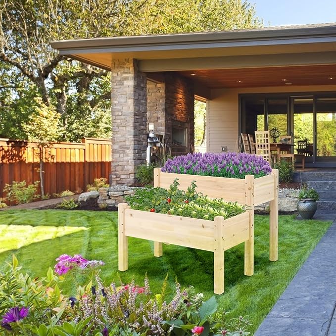 S AFSTAR Raised Garden Bed Set of 2 Wood Elevated Planter Beds with 8 Drainage Holes &amp 2 Planter Boxes 3.5 Cu.Ft Above Ground Rise Garden Beds for Flowers Vegetables Herbs