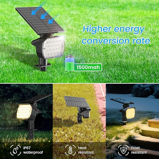 VOLISUN Solar Spotlight Outdoor IP67 Waterproof Solar Landscape Spot LightsUplights for Yard Garden Pathway - 8 Pack (Warm White) 27 LED 3 Lighting Modes