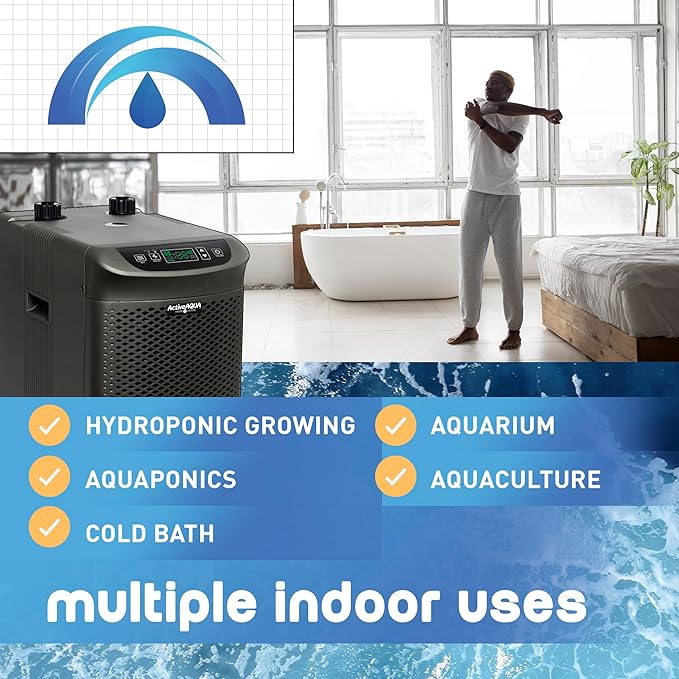 Active Aqua 0.10 HP Water Chiller with Boost | Cold Plunge &amp Ice Bath Cooler | Digital Temp Control | Fresh &amp Salt Water Hydroponics Aquariums | 10–40 Gal
