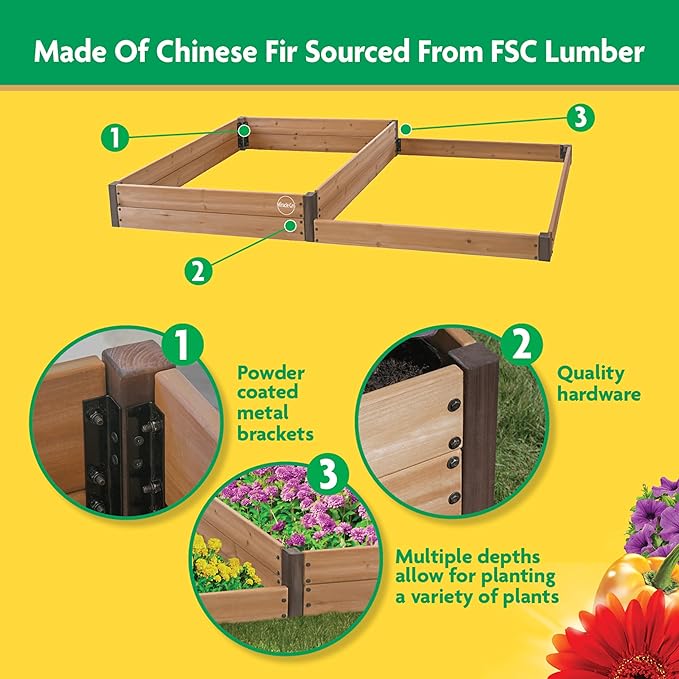 Miracle-GRO 4 x 8 Ft. 2-Tier Wooden Raised Garden Bed 19.2 Cu. Ft. Above Ground Garden with Powder-Coated Metal Brackets for Decks and Yards