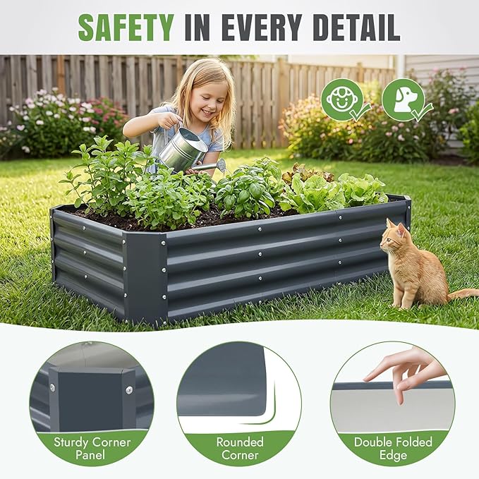INNO STAGE 4×2×1ft Galvanized Raised Garden Bed Kit Galvanized Planter Raised Garden Boxes Outdoor Large Metal Raised Garden Beds for Vegetables Flowers Herbs and Succulents Grey
