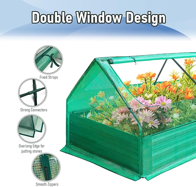 Galvanized Raised Garden Bed with Cover Thicken Metal Planter Box Kit Outdoor Garden Box with 2 Roll-Up Large Screen Windows for Vegetables Flowers Growing (6x3x1 FT)