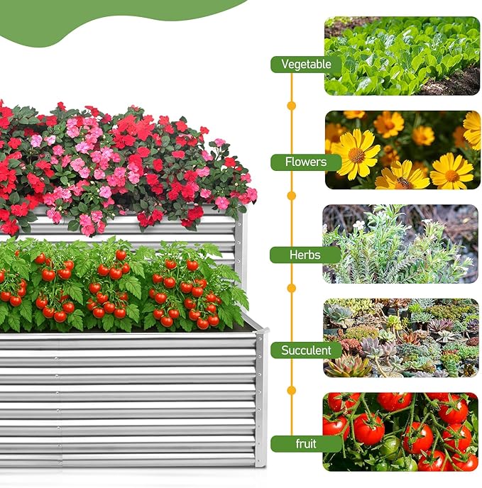 Outvita 6×3×2ft Galvanized Raised Garden Bed Metal Outdoor Planter Box Rectangular Garden Bed for Planting Vegetables Fruits Flowers Silver