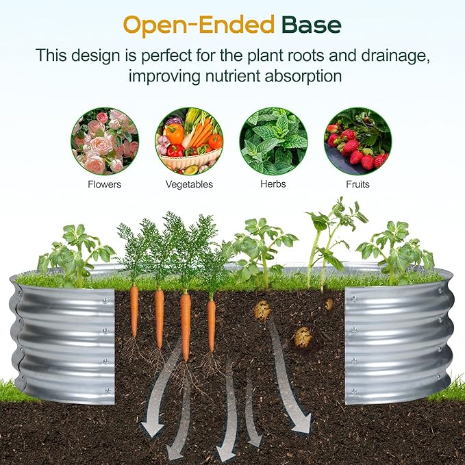 Aoodor Galvanized Raised Garden Bed Kit 4 x 2 x 1 Ft Oval Planter Box for Vegetables Flowers Herbs Outdoor Use Silver