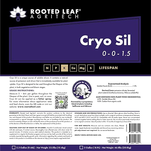 Cryo SIL - Silica Fertilizer for Plants Nutrients Derived from Natural Sand with Plant Based Organic Acid Nutrient with Potassium Foliar Spray for Hydroponic - 5 Gallon