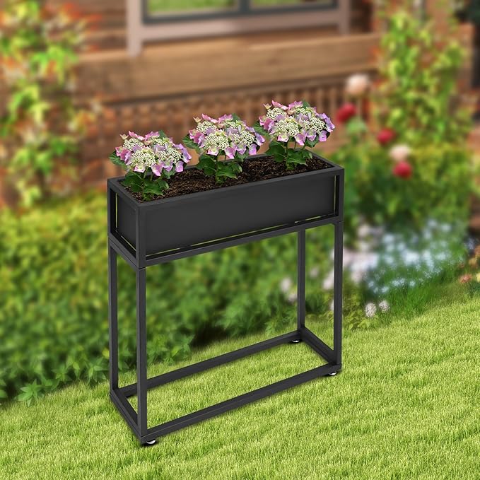 Raised Planter Box 28 Tall Metal Rectangular Planter Raised Garden Bed for Outdoor Carbon Steel Flower Box with Legs for Backyard Garden Porch
