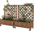 2 Pcs Wooden Planter Boxes with Trellis: Four Universal Wheels for Easy Mobility 37.6 H x 27.5 W x 13 DPerfect for Outdoor Climbing Plants on Patios Balconies &amp Gardens