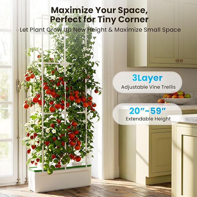 BAOSHISHAN Hydroponics Growing System with Trellis 60 Height Adjust Indoor Gardening System Pollinator&ampVine Securing Clip Hydroponic Tower for Tomato Pepper Cucumber Vines Plant