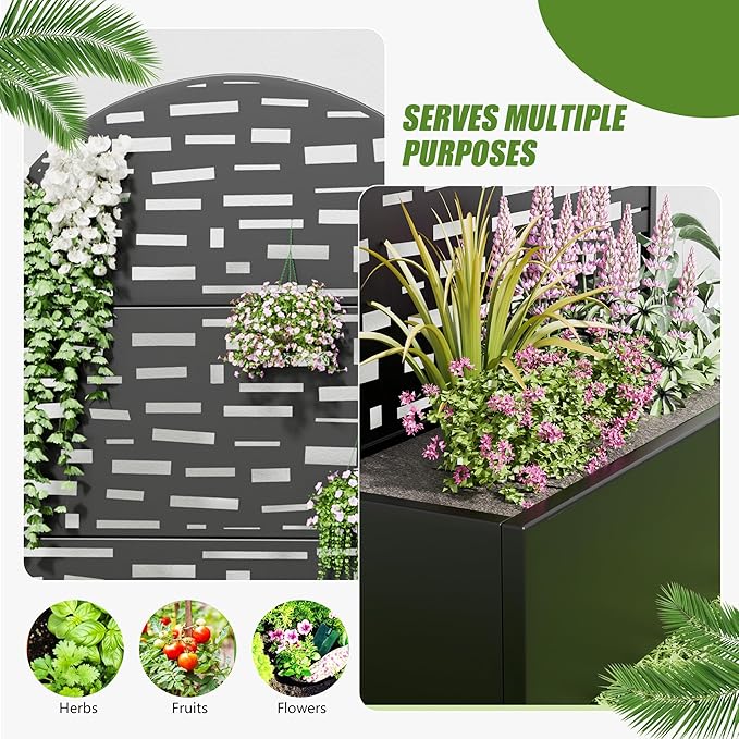 Casaphoria 72x35 Metal Raised Garden Bed with Trellis(2 Pack) Outdoor Planter Box with Wheels &amp Drainage Holes for Climbing Plants Flowers Elevated Garden Kit Black-Gerald-Arched
