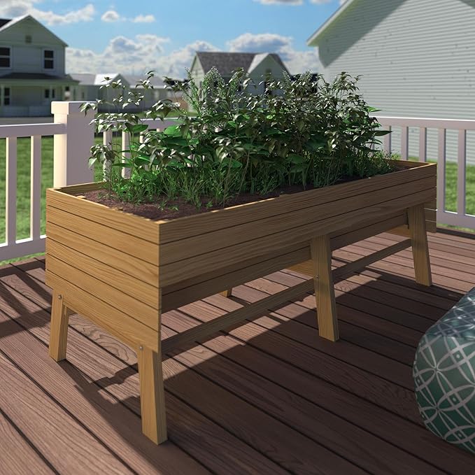 6 x 3 x 2FT Raised Garden Bed with Legs Large Outdoor Elevated Wood Planted Box with Liner for Vegetable Flower Backyard and Patio Natural