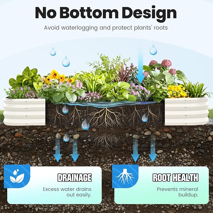 Quictent Galvanized Raised Garden Bed Kit 6x3x1ft Oval Large Metal Outdoor Planting Box Ground Planter Strengthened by Crossbar Beige