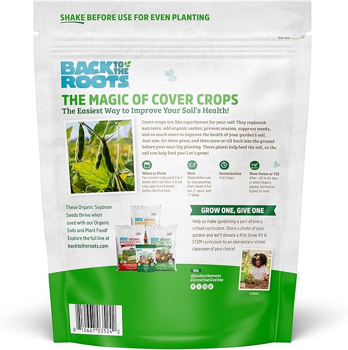 Back to The Roots 100% Organic Soybean Cover Crop Seeds Covers ~1000 sq. ft.