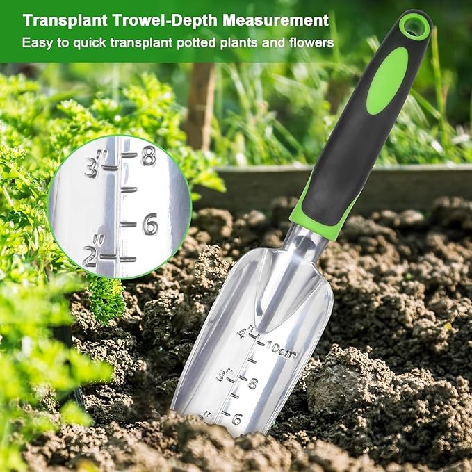 6Pcs Garden Tool Set Aluminum Alloy Gardening Tools Sand Digging Set Non Slip Ergonomic Handle Depth Marking Hand Rake Weed Puller Garden Fork &amp Pruning Shear Garden Hand Tools (Yellow)