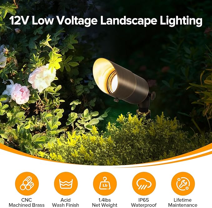 LUTEC Solid Brass Low Voltage Landscape Lighting 12V Heavy Duty Waterproof Landscape Spotlights Adjustable Bronze Uplights Outdoor Fixtures for Garden Yard Pathway Tree with MR16 Bulb