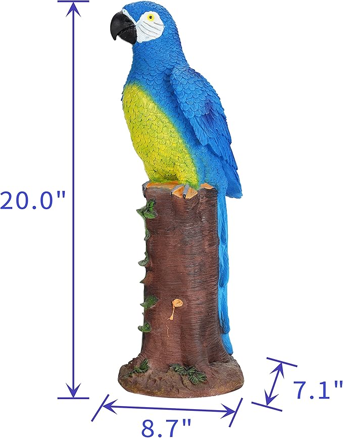 Techko Decorative Blue Parrot Outdoor Garden Statue Waterproof Solar LED Spotlight Tropical Tiki Decor