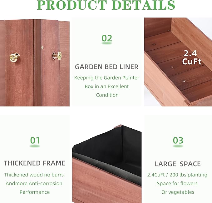 Raised Garden Bed with Legs (31x16x31'') Solid Wood Elevated Planter Box for Outdoor