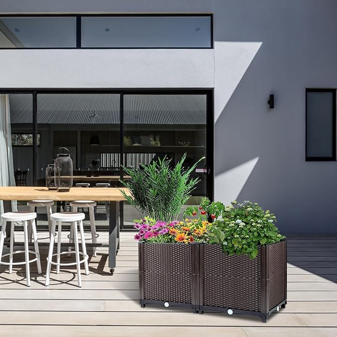 Raised Garden Bed Planter for Outdoor Plants Plastic Planters Box Elevated Garden Boxes Plant Pots of Garden Patio Balcony Deck to Planting Flowers Vegetables Tomato and Herbs